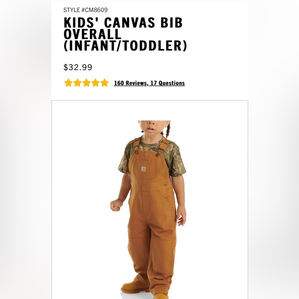 Carhartt Loose Fit Canvas Overall Bibs, Toddler